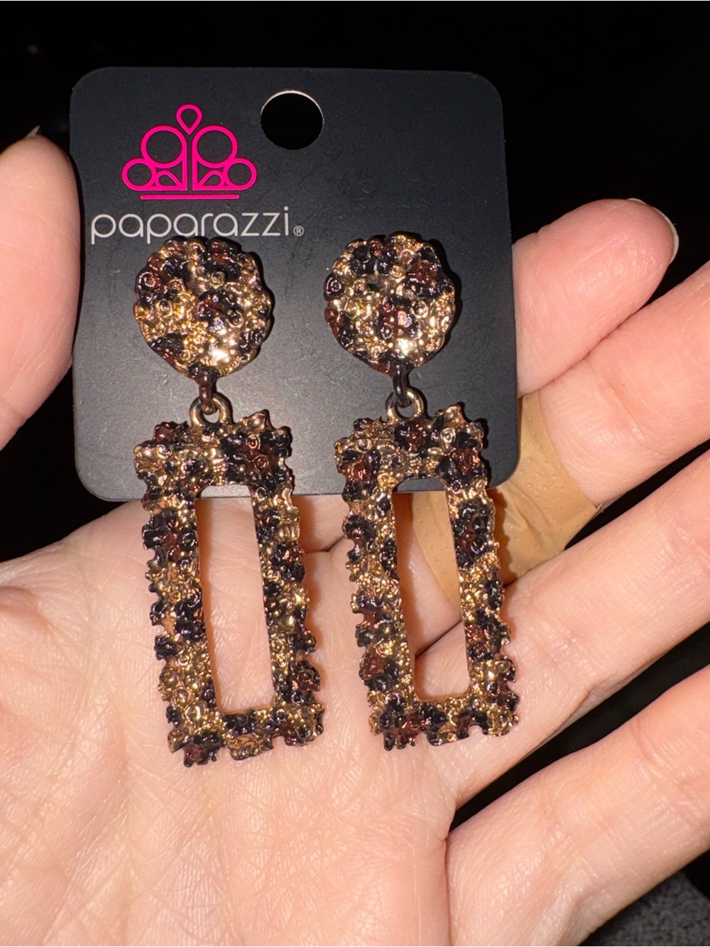 Paparazzi Gold and Brown Glitter Rectangle Drop Earrings